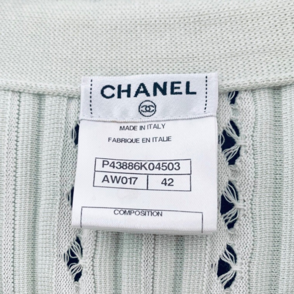 CHANEL Mint Cotton Knitted Cardigan IT 42 - Picture 5 of 6